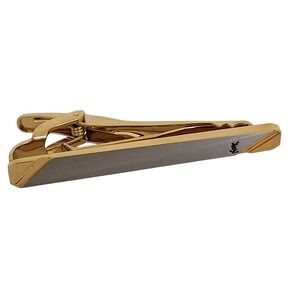 Yves Saint Laurent Vintage Tie Clip Two Tone Gold Silver Logo Men Accessory 2"